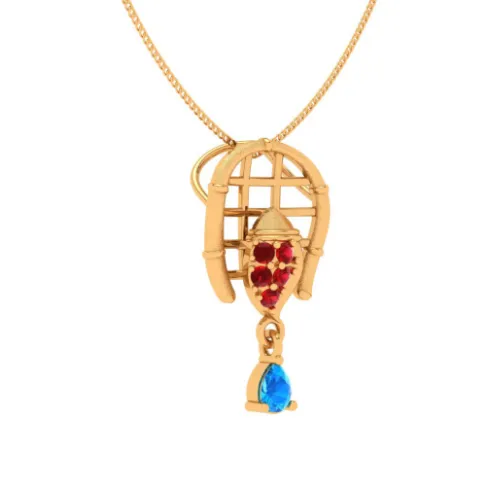 18k Festive Special Gold Pendant For Women With Gemstone