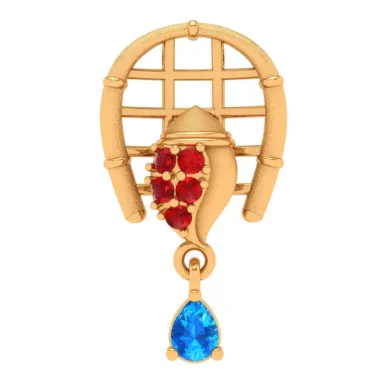 18k Festive Special Gold Pendant For Women With Gemstone