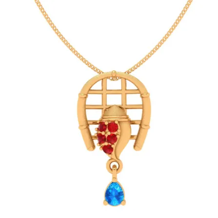 18k Festive Special Gold Pendant For Women With Gemstone