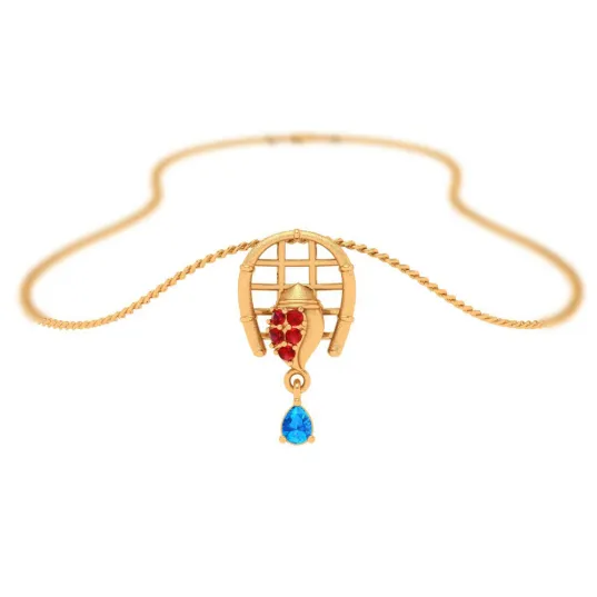 18k Festive Special Gold Pendant For Women With Gemstone