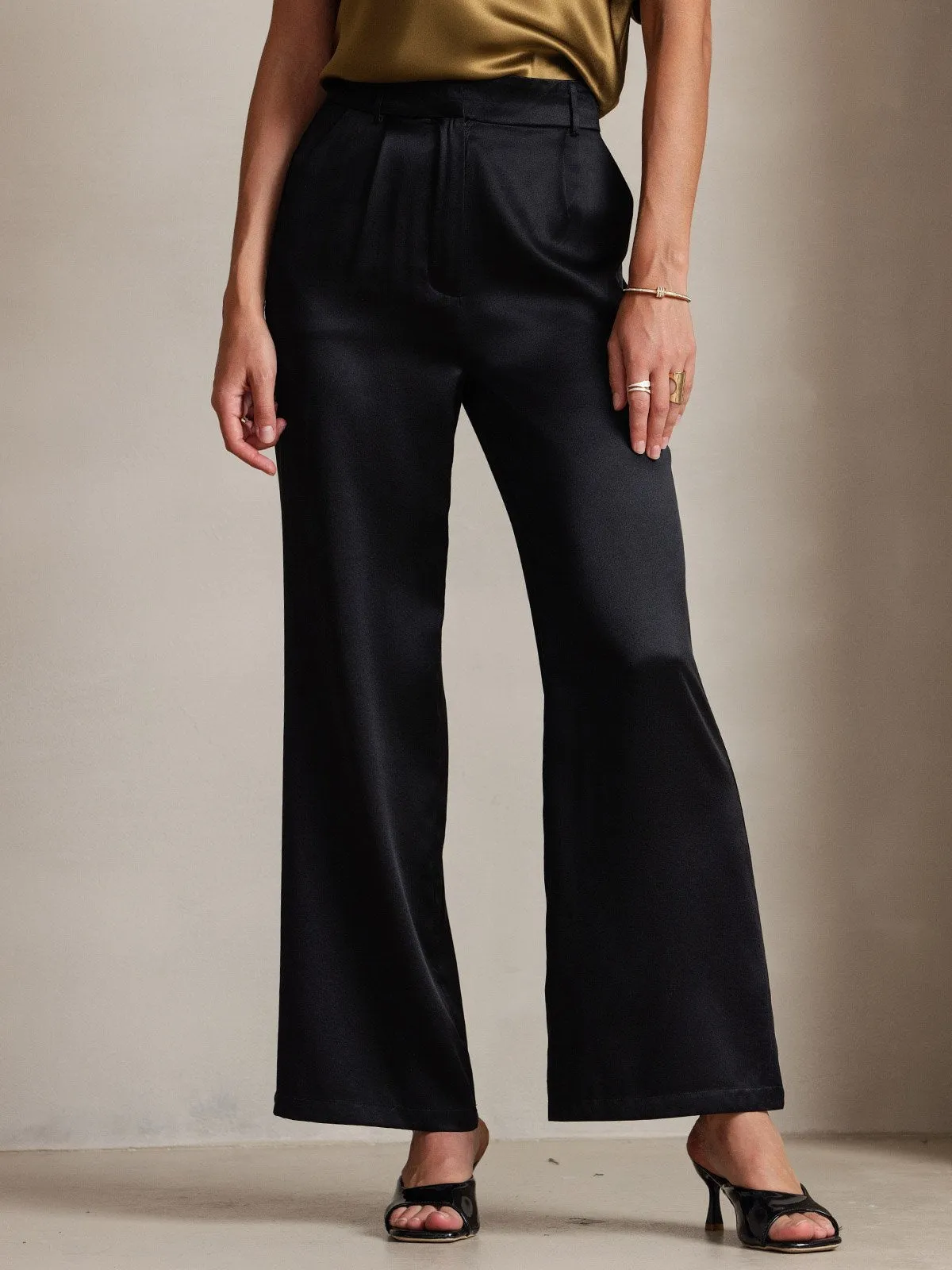 19Momme Fashionable Classic Silk Suit Wide-Leg Pants