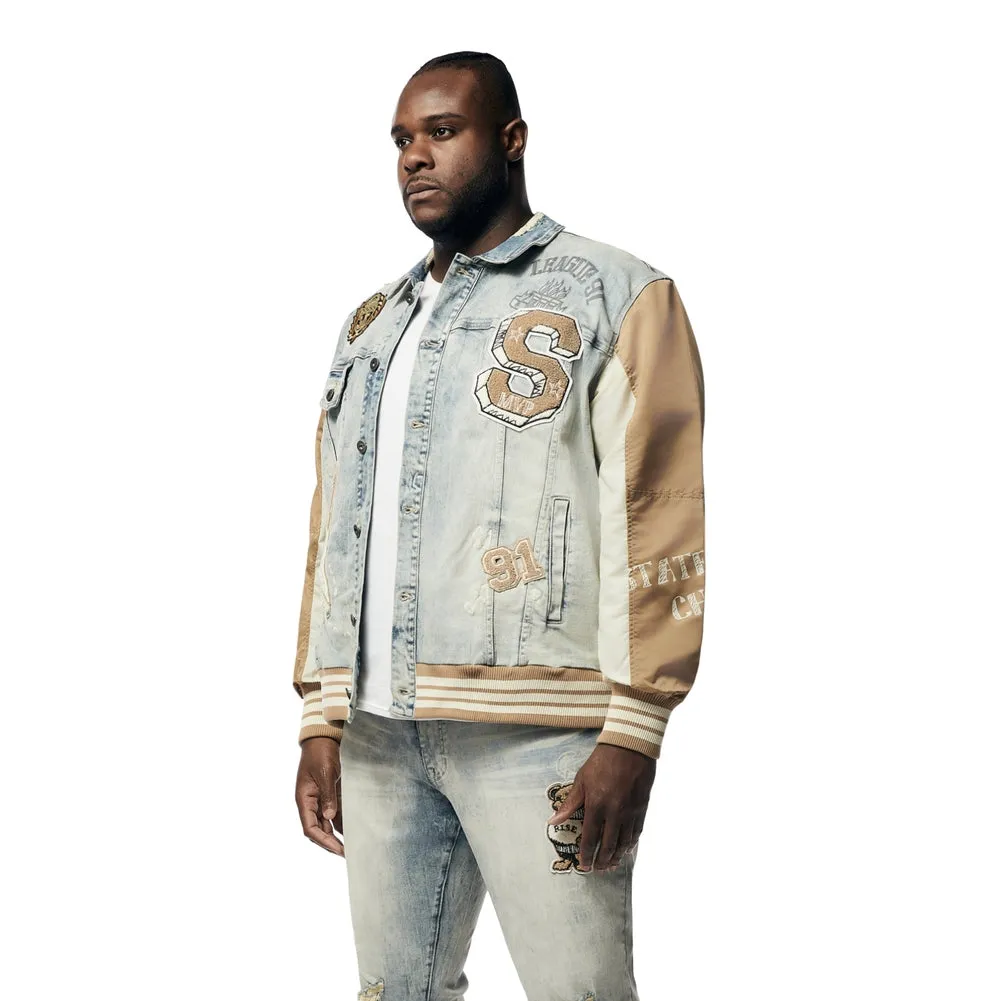 Big and Tall - Varsity Jean & Windbreaker Trucker Jacket - Beach Blue