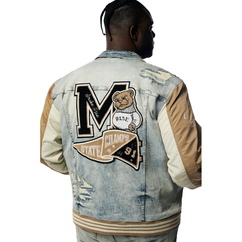 Big and Tall - Varsity Jean & Windbreaker Trucker Jacket - Beach Blue