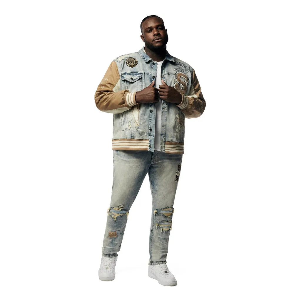 Big and Tall - Varsity Jean & Windbreaker Trucker Jacket - Beach Blue