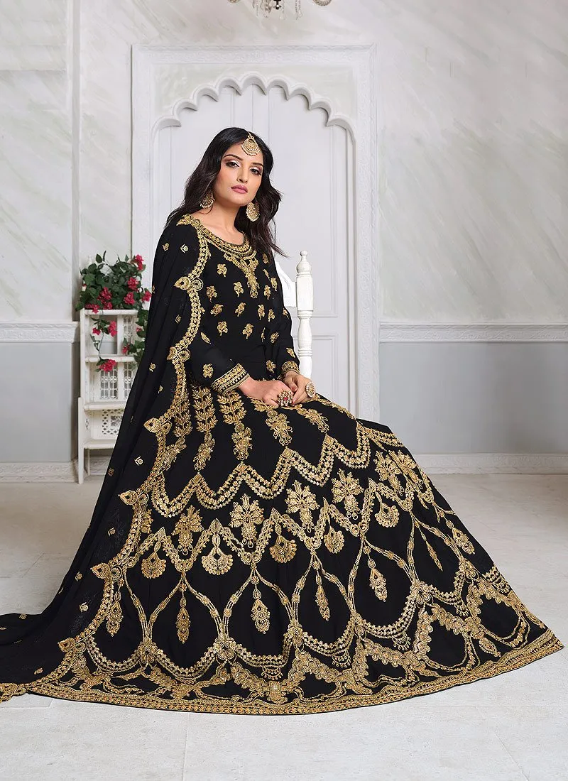 Black Abaya Style Embroidered Anarkali Suit