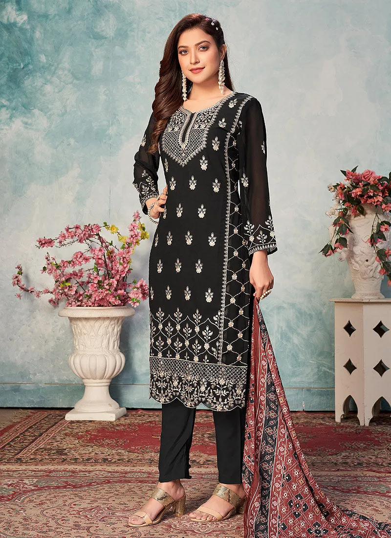 Black Georgette Pants Style Suit