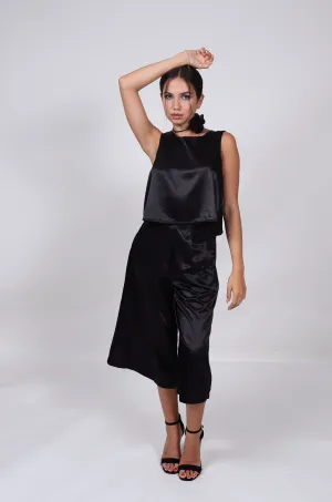 Black Satin Co-Ord Culottes | Sepid