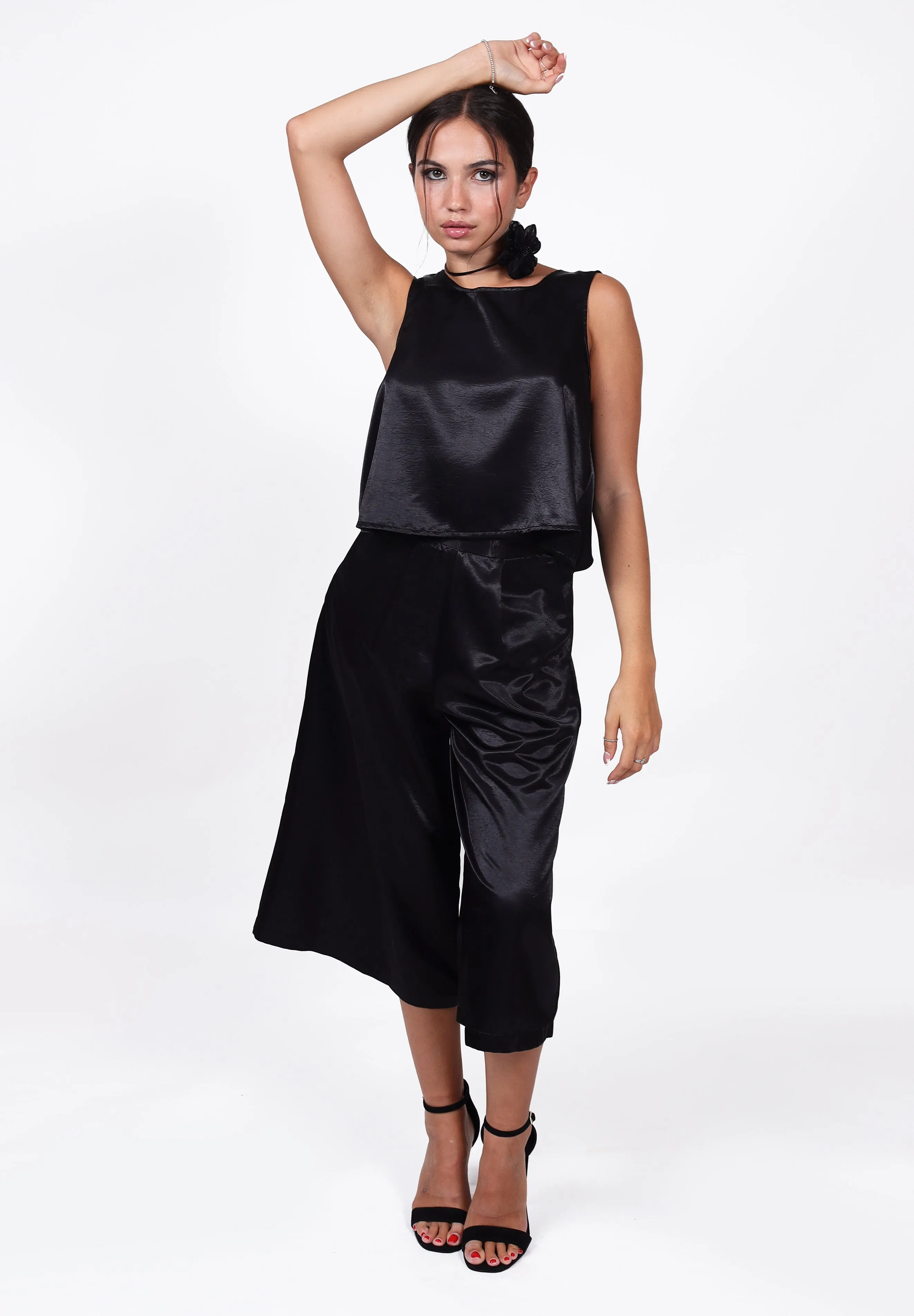 Black Satin Co-Ord Culottes | Sepid