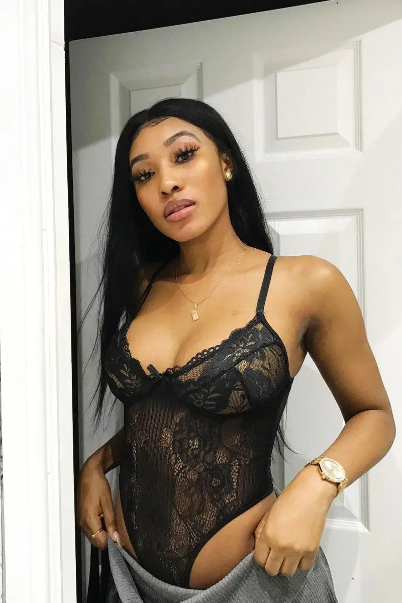 Black Sheer Lace Bodysuit - Katia