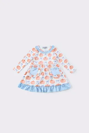 Blue pumpkin pocket ruffle dress