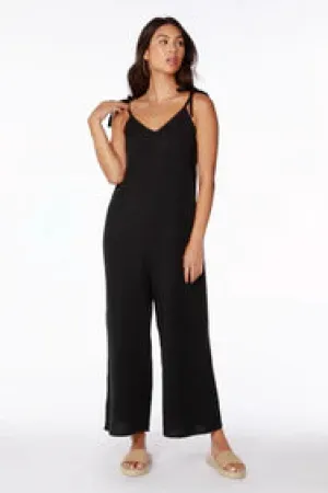 bobi Black Tie Shoulder Wide-Leg Jumpsuit