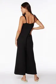 bobi Black Tie Shoulder Wide-Leg Jumpsuit