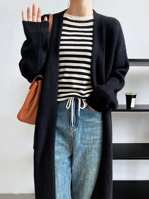 Casual Loose Solid Color Cardigan Tops