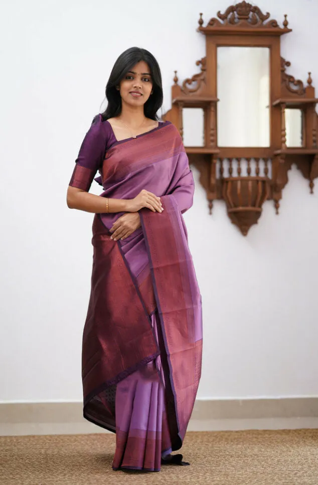 Charming Purple Soft Silk Saree With Eye-catching Blouse Piece