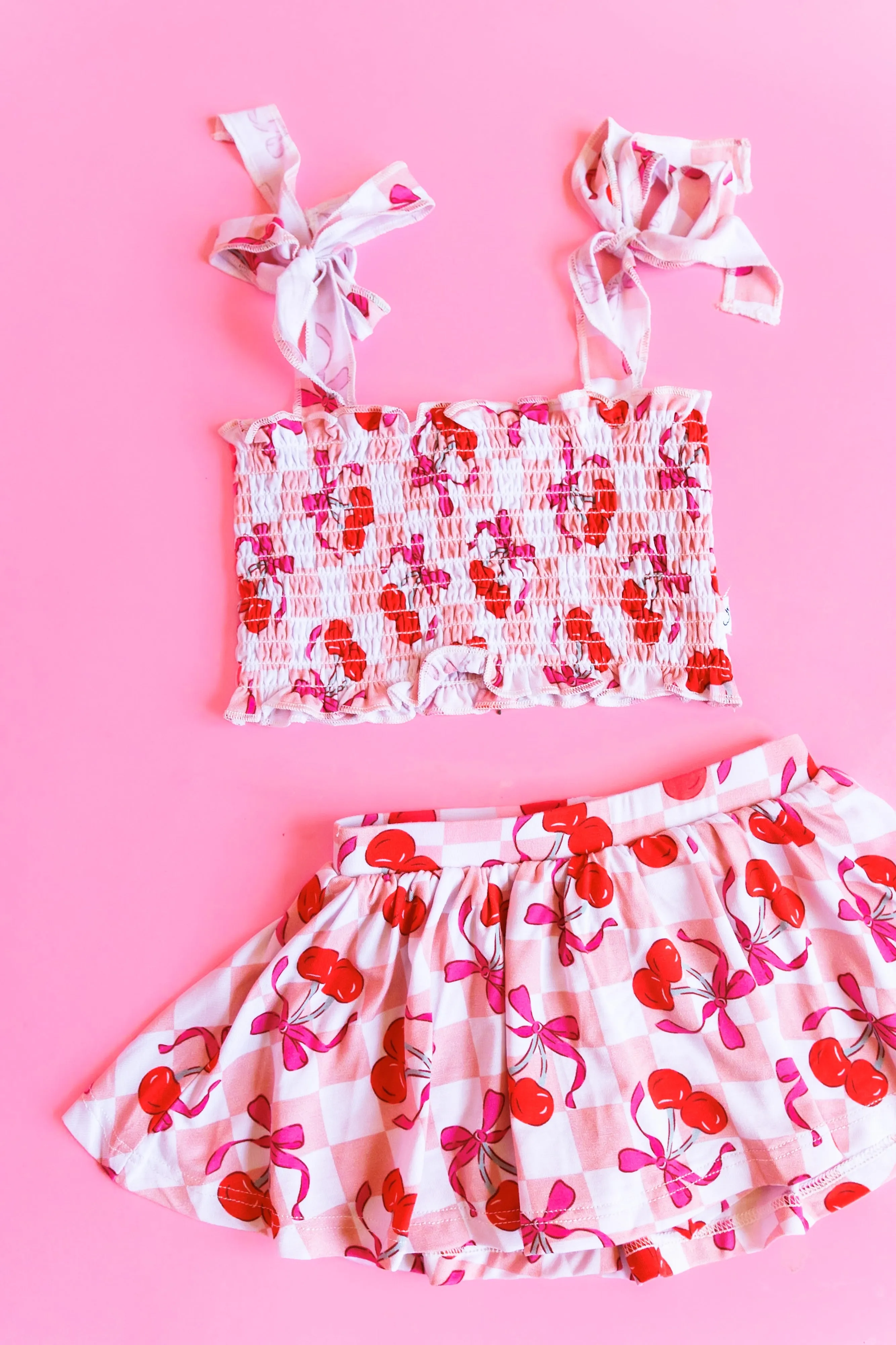 Cherry Sweet Checkers Dream Smocked Skirt Set