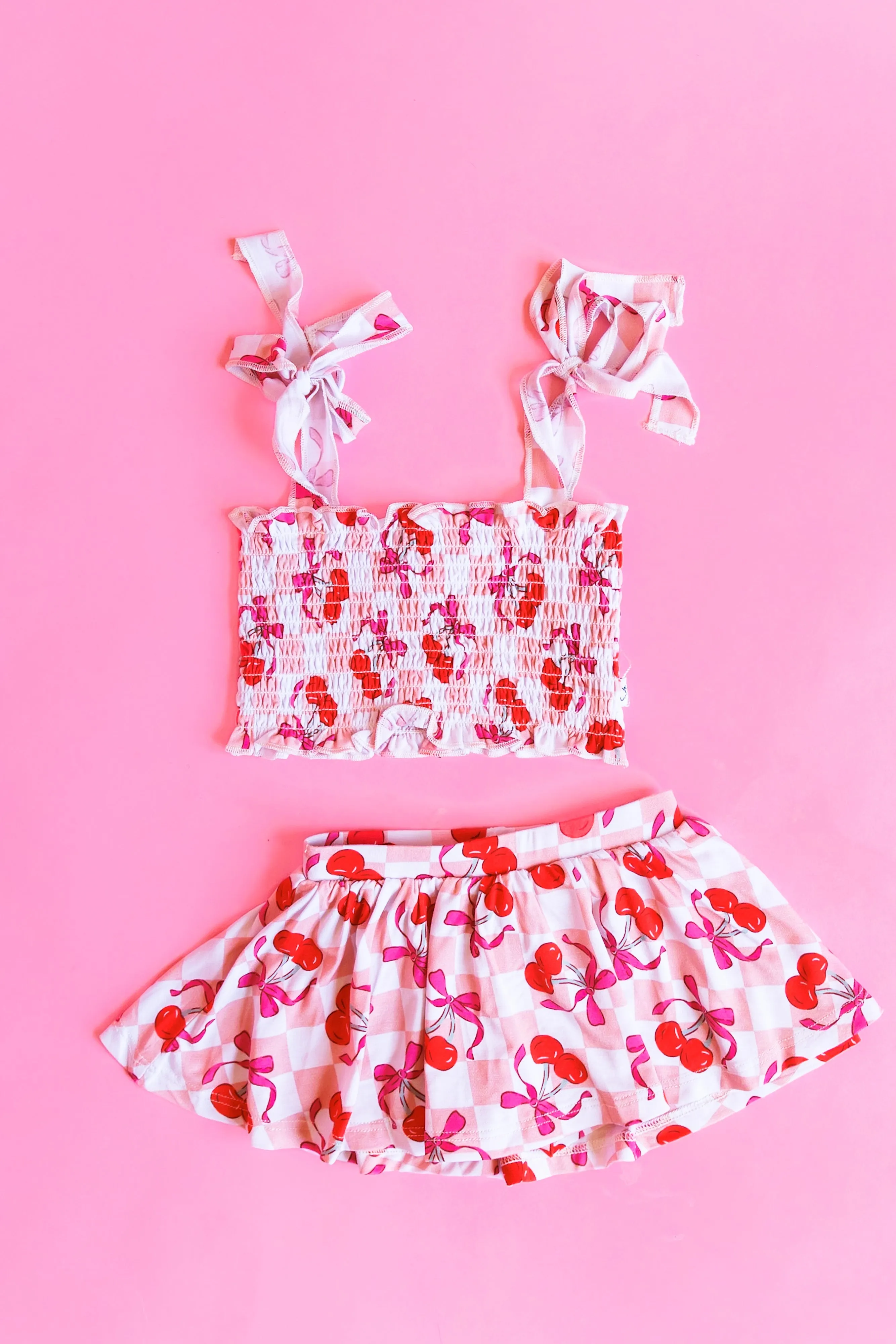 Cherry Sweet Checkers Dream Smocked Skirt Set