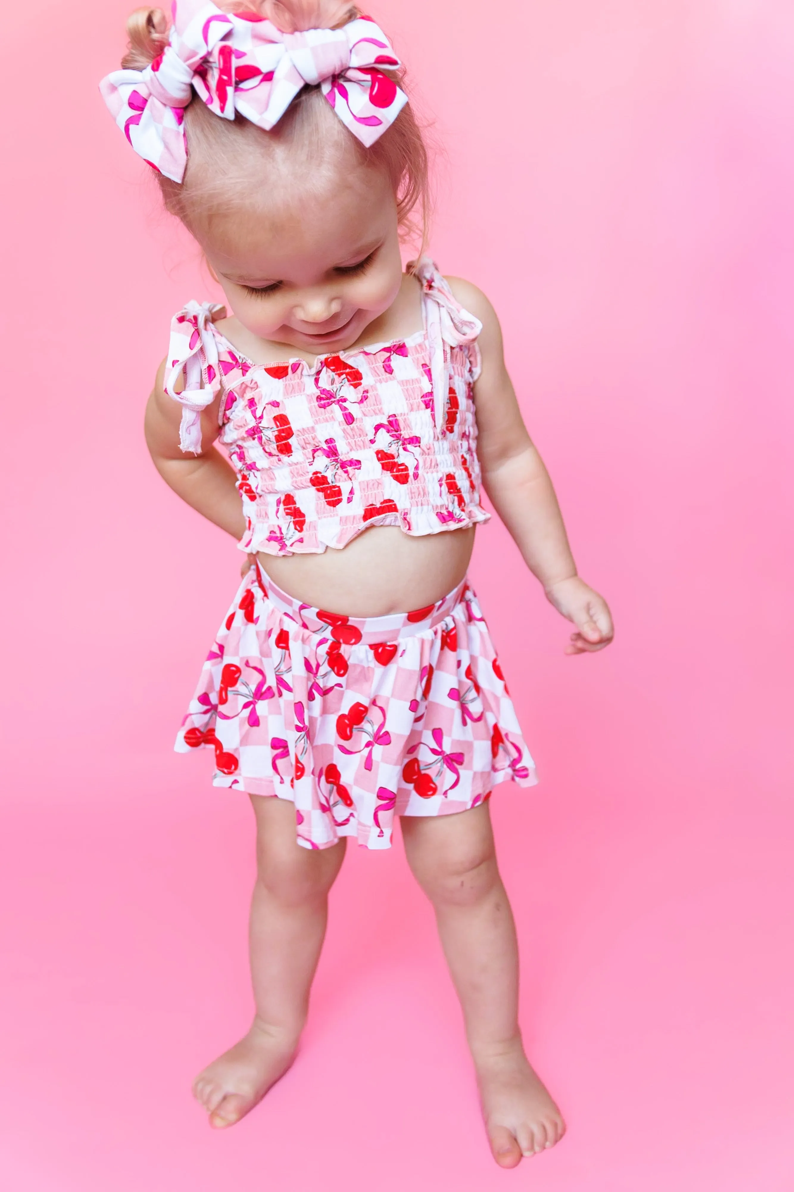 Cherry Sweet Checkers Dream Smocked Skirt Set