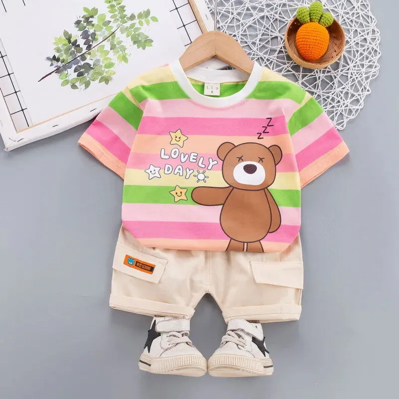 Cute Cartoon Bear Short-Sleeved Cotton T-Shirt and Shorts