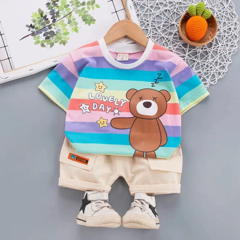 Cute Cartoon Bear Short-Sleeved Cotton T-Shirt and Shorts