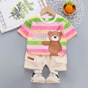 Cute Cartoon Bear Short-Sleeved Cotton T-Shirt and Shorts