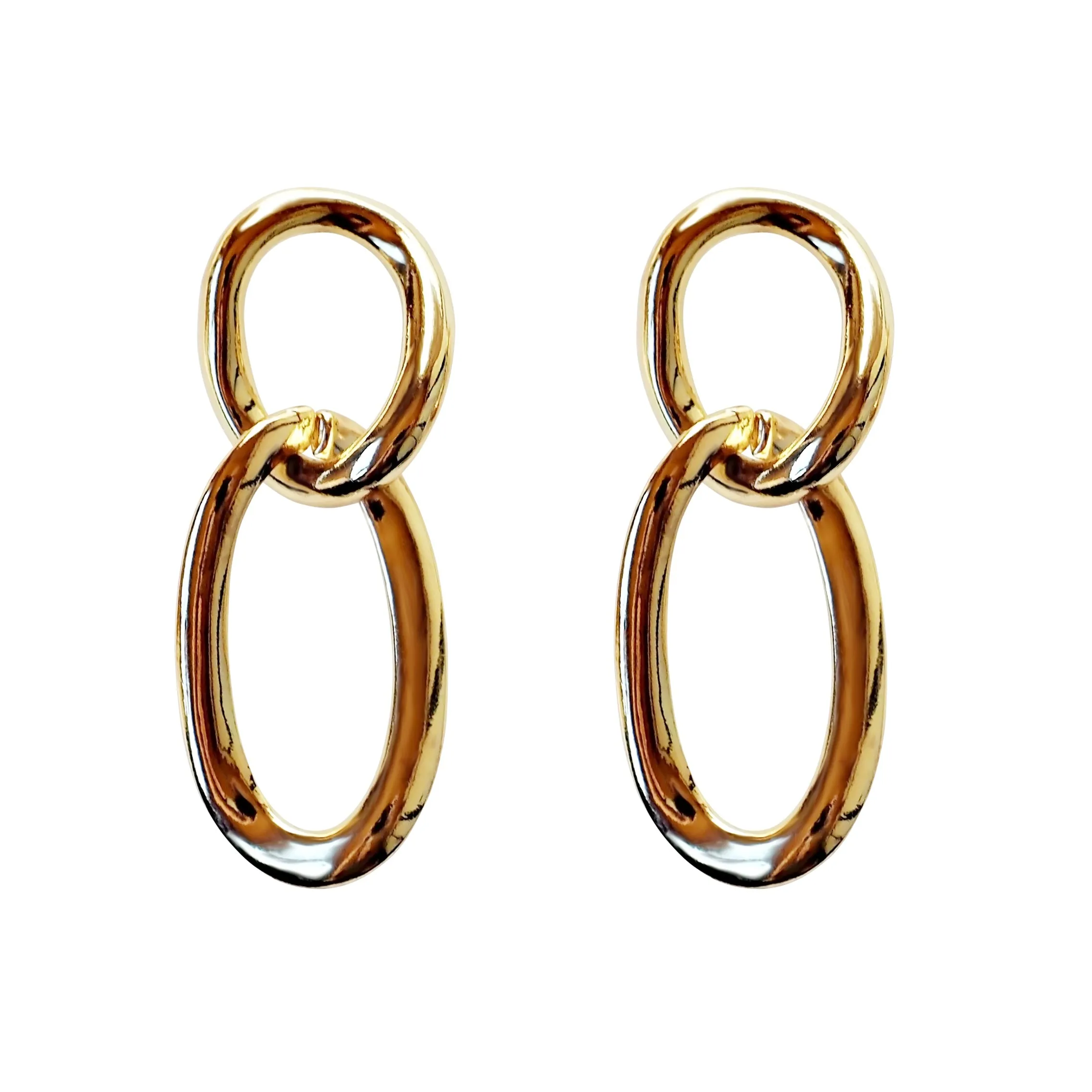 Dangle Gold /Silver Organic-Shaped Double Hoop 42mm Invisible Clip On Earrings