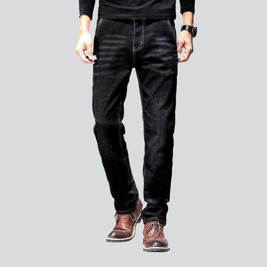 Diagonal pocket black men's jeans