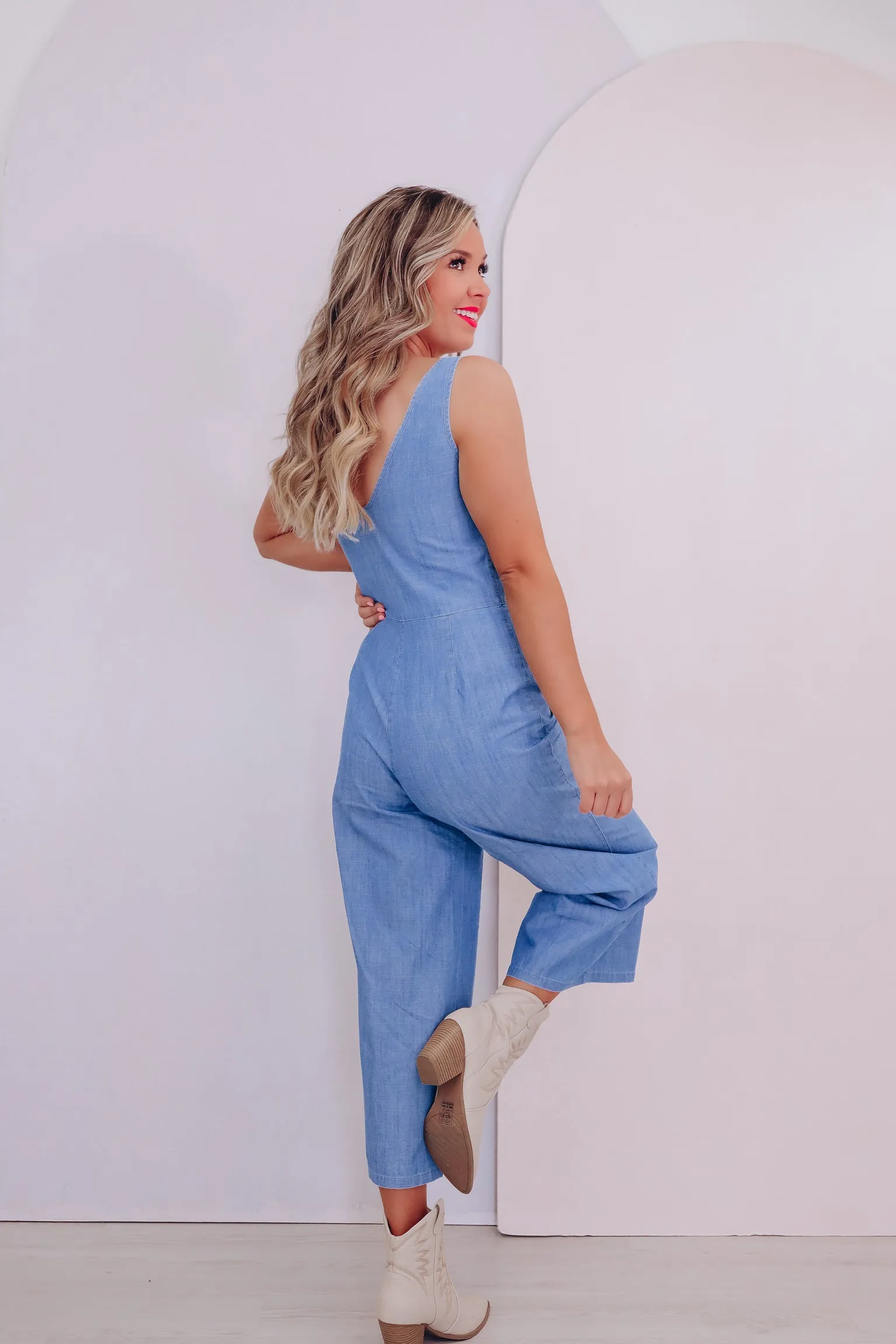 Eye-Catching Cutout Jumpsuit - Chambray