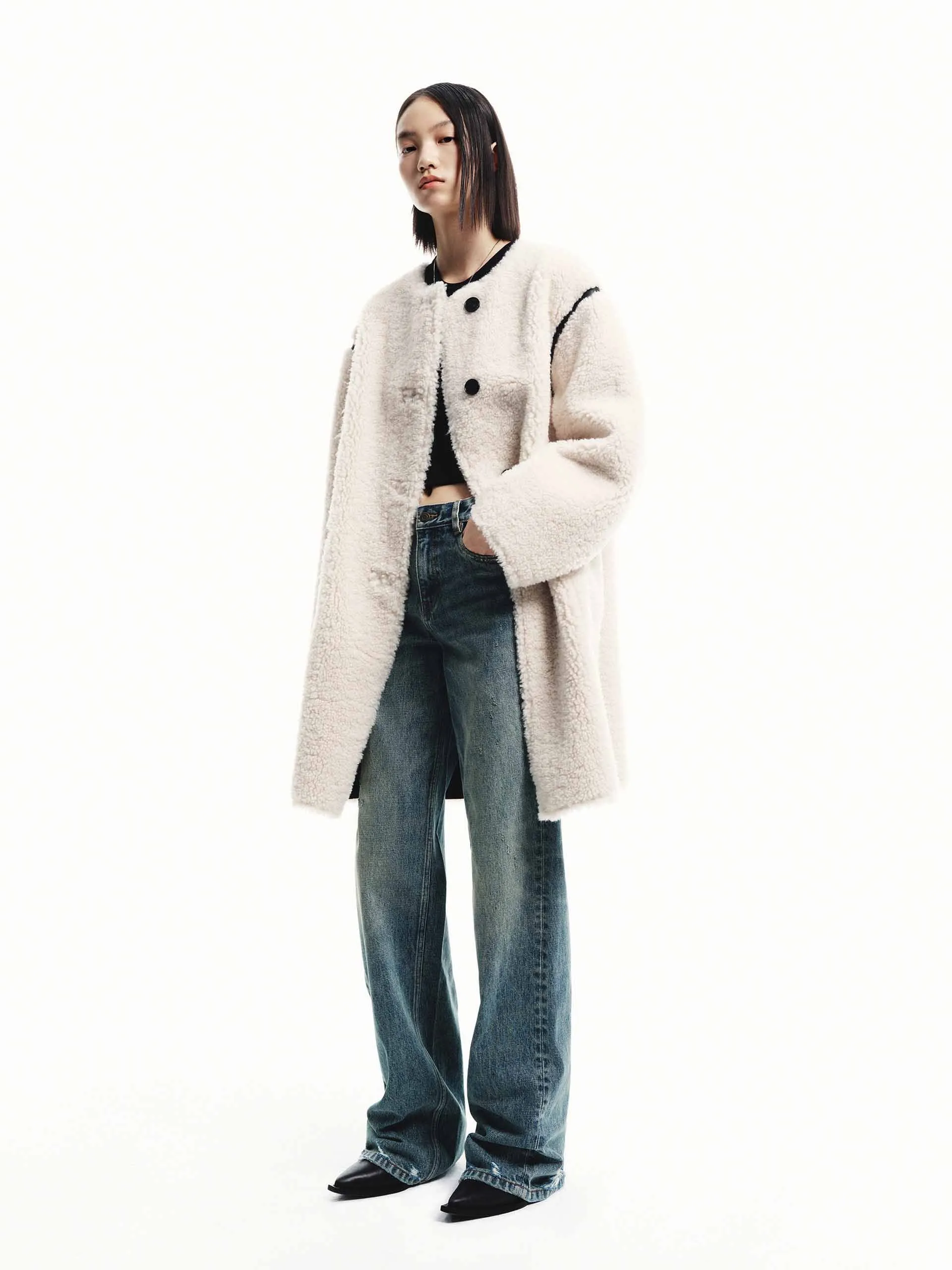 Faux Shearling Midi Coat