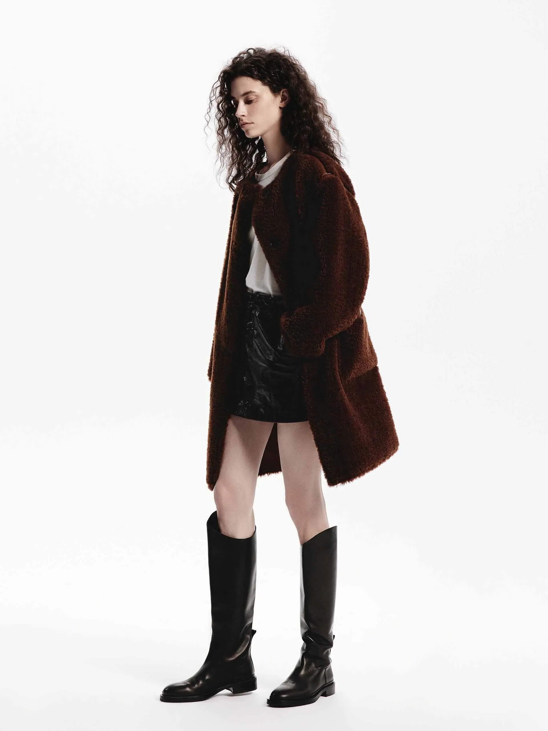 Faux Shearling Midi Coat