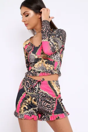 Gold & Fuchsia Frill Chain Print Co-Ord - Haidy