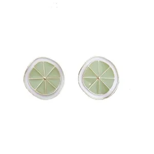 Green Lime Fruits Sliced Invisible Clip On Stud Earrings