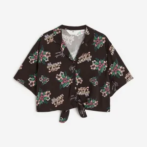 H&M Stranger Things Tie-detail Printed blouse, black