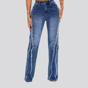 High-waist sanded jeans
 for ladies