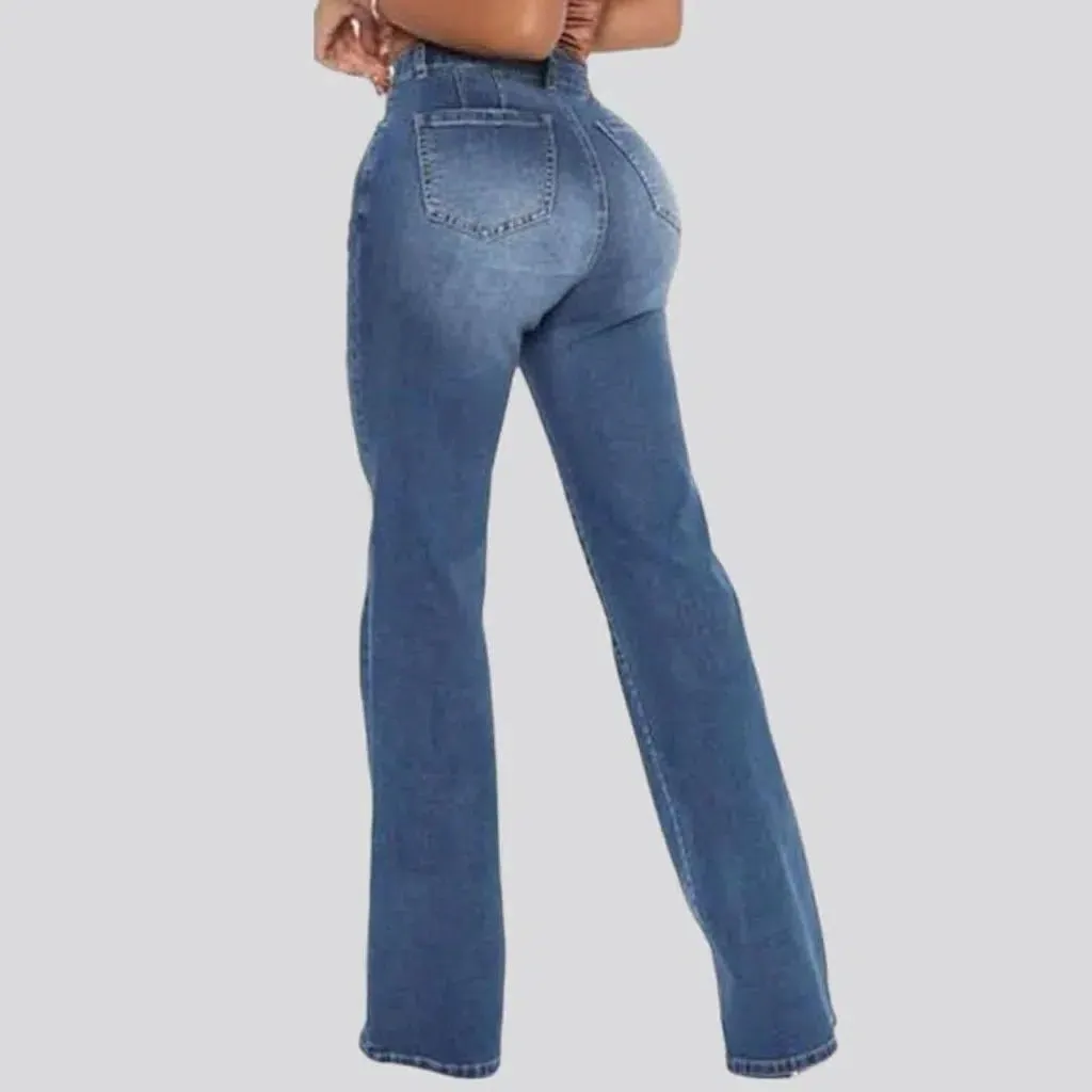 High-waist sanded jeans
 for ladies