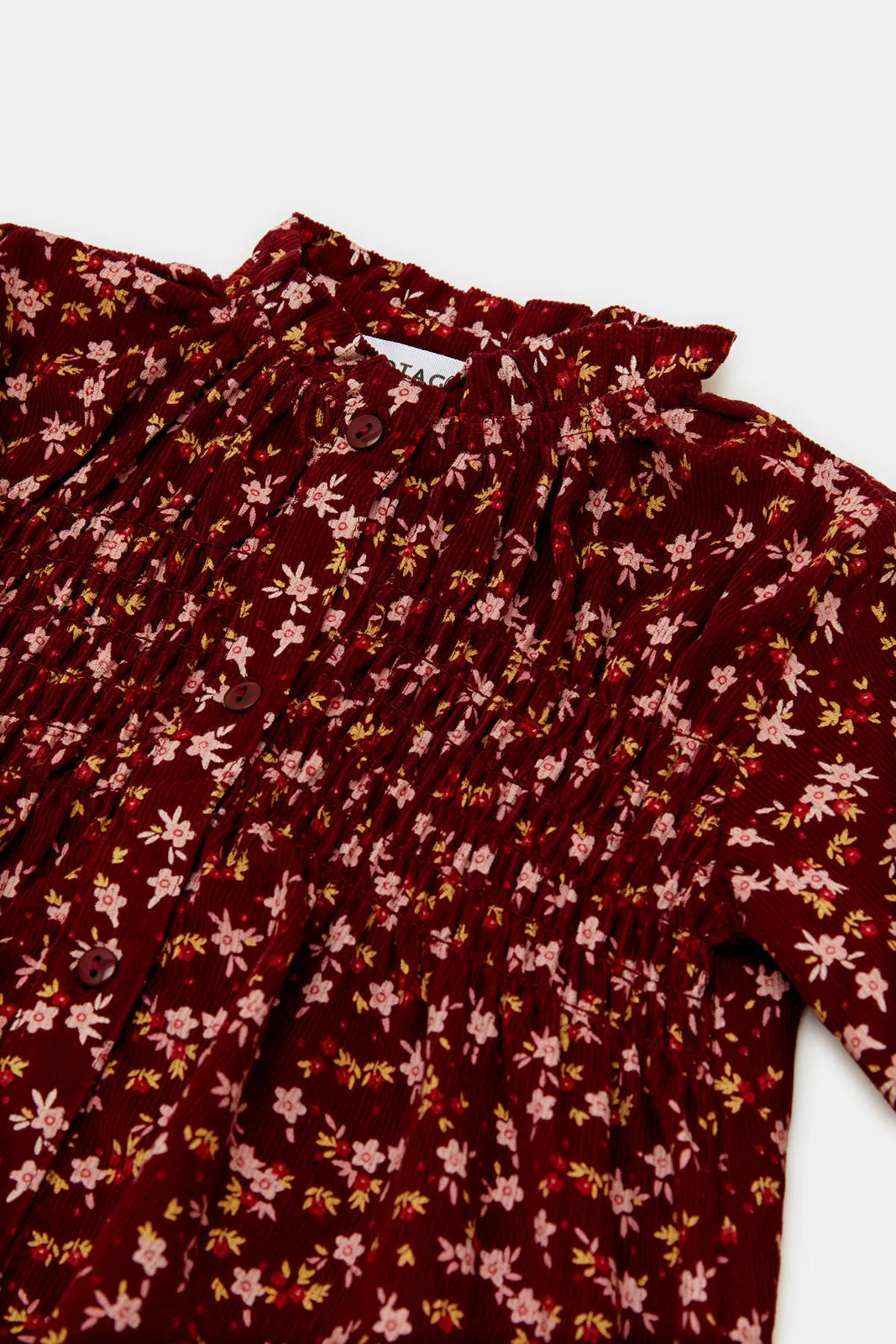 Infant Girls Burgundy Front Buttoned Printed Blouse