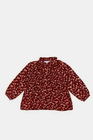 Infant Girls Burgundy Front Buttoned Printed Blouse