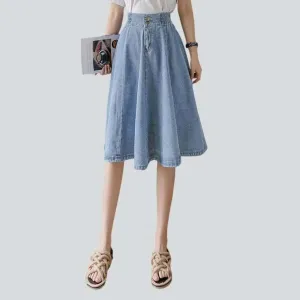 Knee-length flare denim skirt