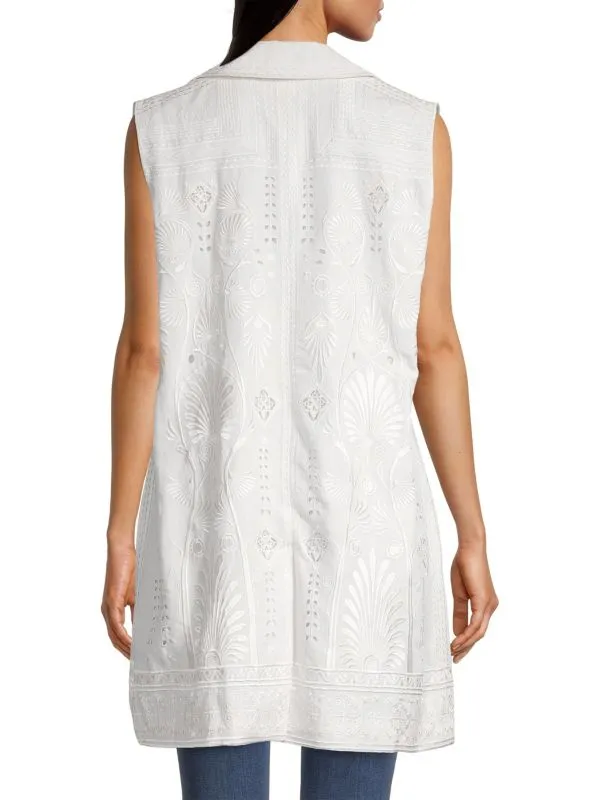 Kobi Halperin Siena Long Vest with Embroidery, White