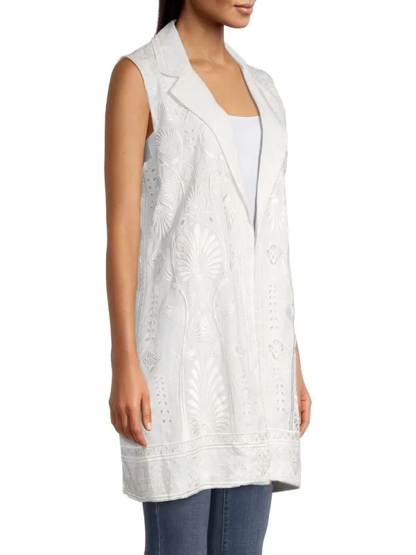 Kobi Halperin Siena Long Vest with Embroidery, White