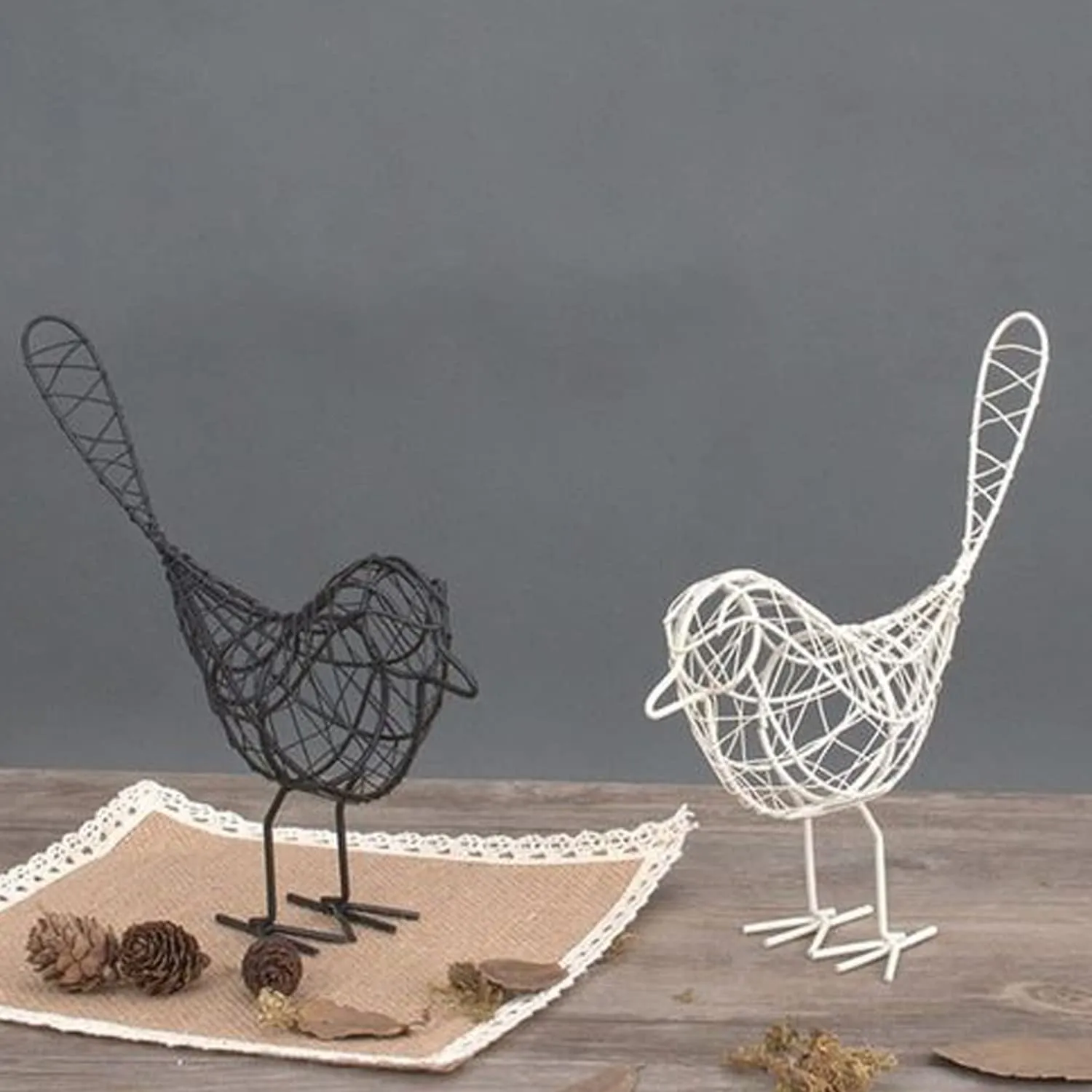 LIFEHAXTORE Metal Wire Black and White Bird Figurine | Beautiful Home Decor - (Pack of 2, Black and White)