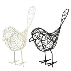 LIFEHAXTORE Metal Wire Black and White Bird Figurine | Beautiful Home Decor - (Pack of 2, Black and White)