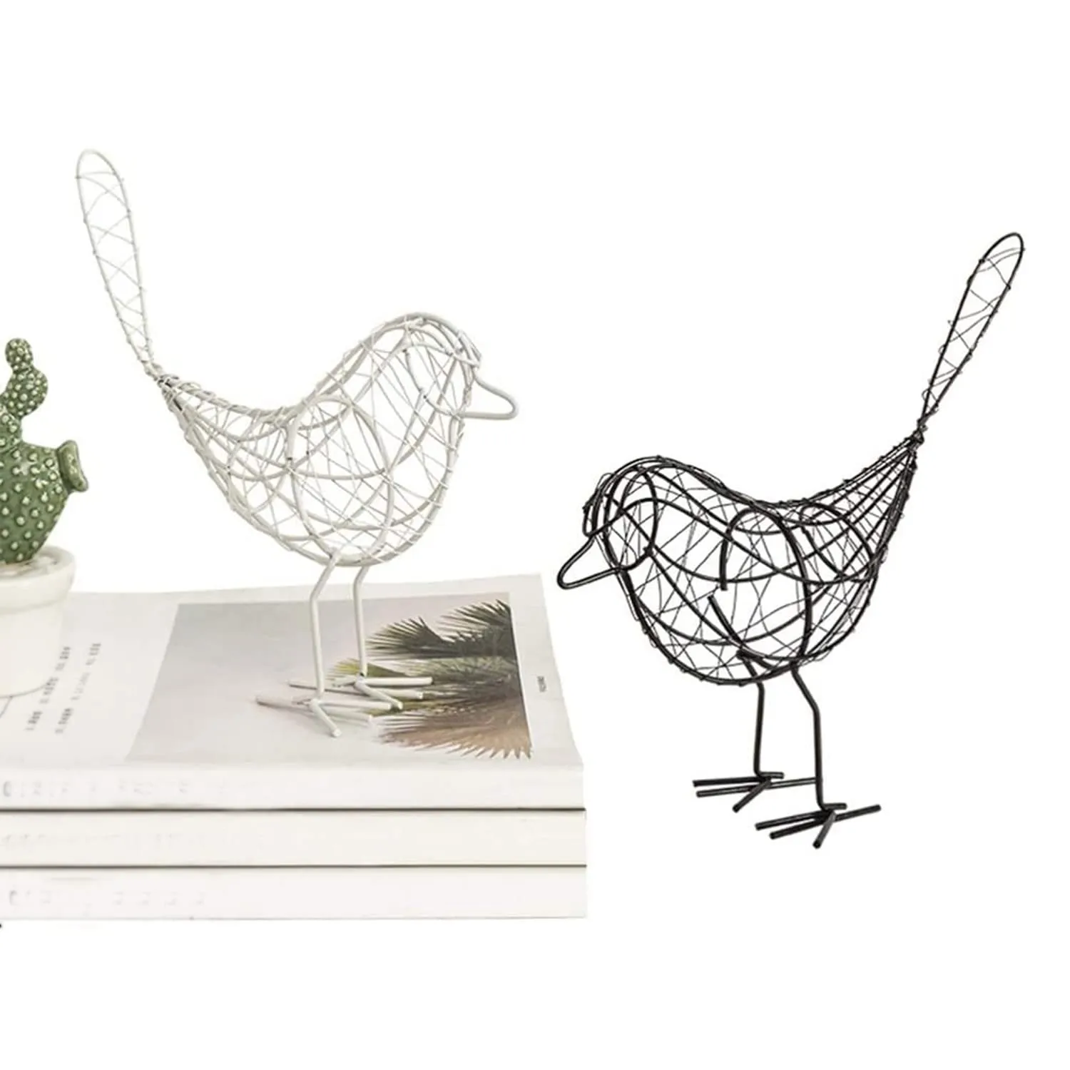 LIFEHAXTORE Metal Wire Black and White Bird Figurine | Beautiful Home Decor - (Pack of 2, Black and White)