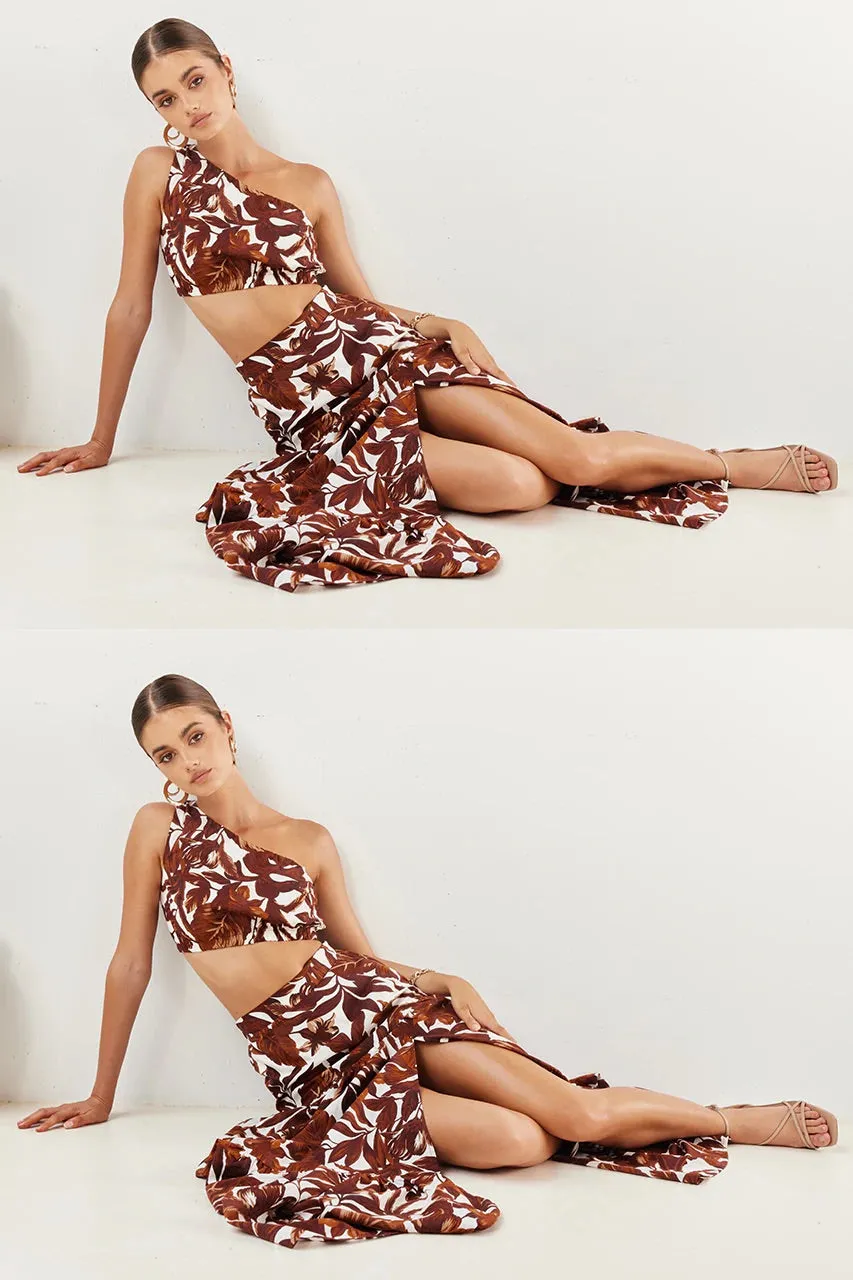 Lorelei chocolate floral top and maxi skirt