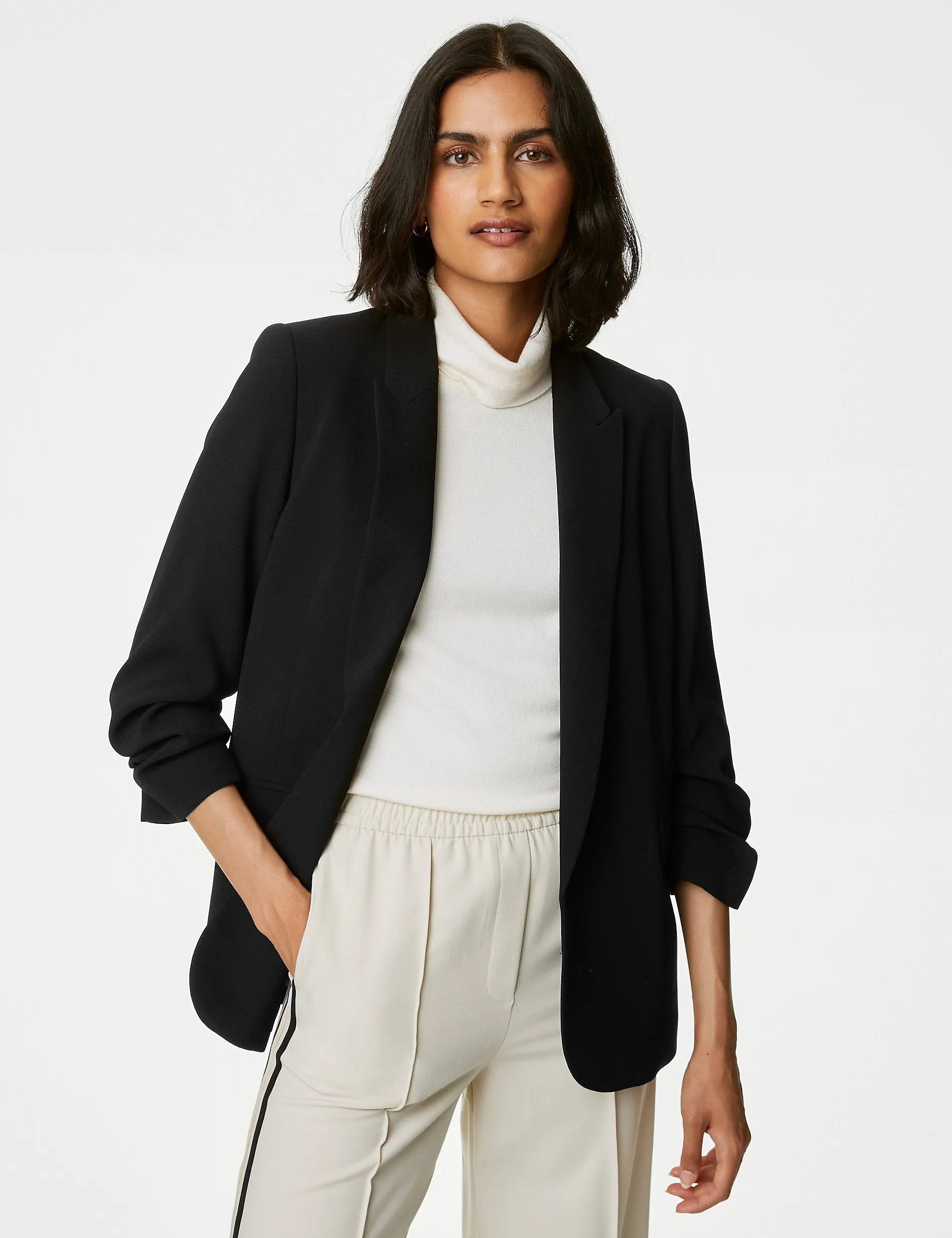 Marks & Spencer ruffled sleeve blazer, black