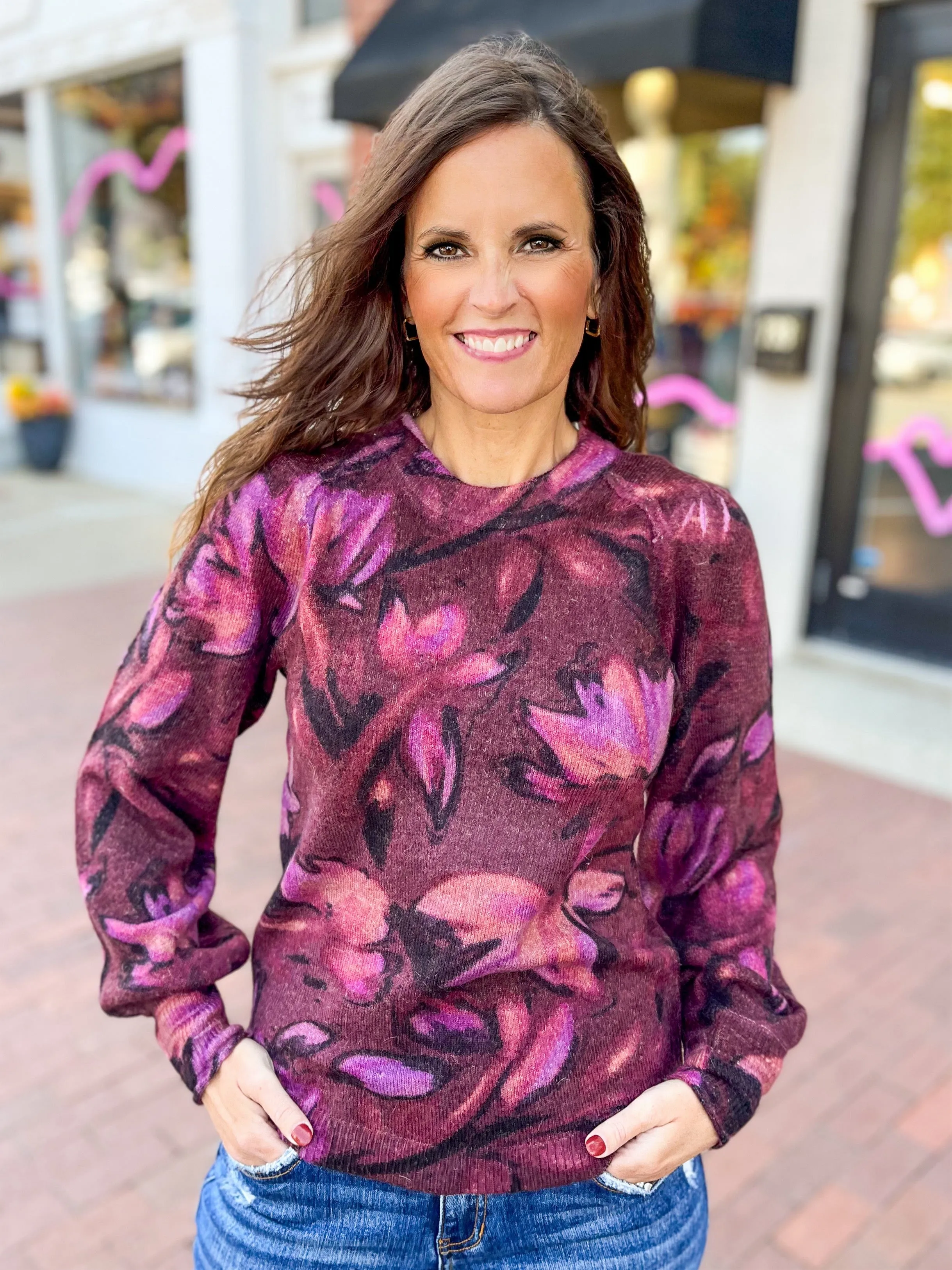 Maroon Abstract Floral Sweater