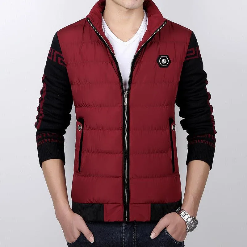 Men's Knitted Sleeves Warm And Velvet Cotton Coat