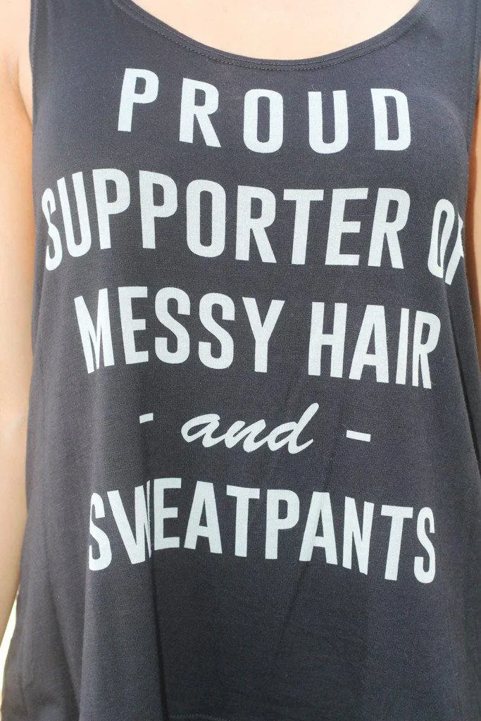 “Messy Hair” Black Tank Top