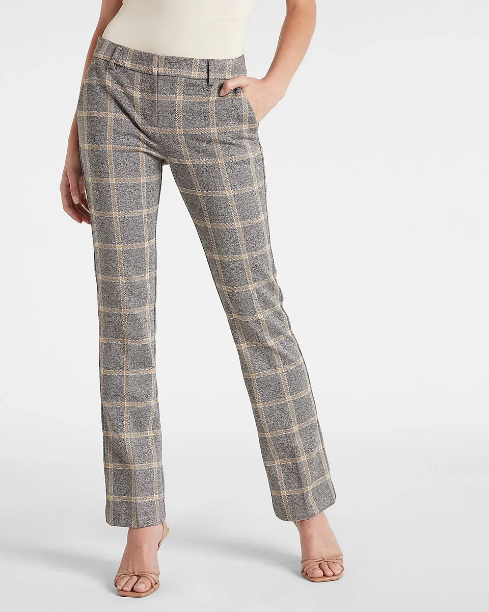 Mid Rise Plaid Boot Cut Pant in Print