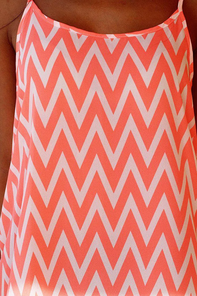 Neon Coral Chevron Tank Top