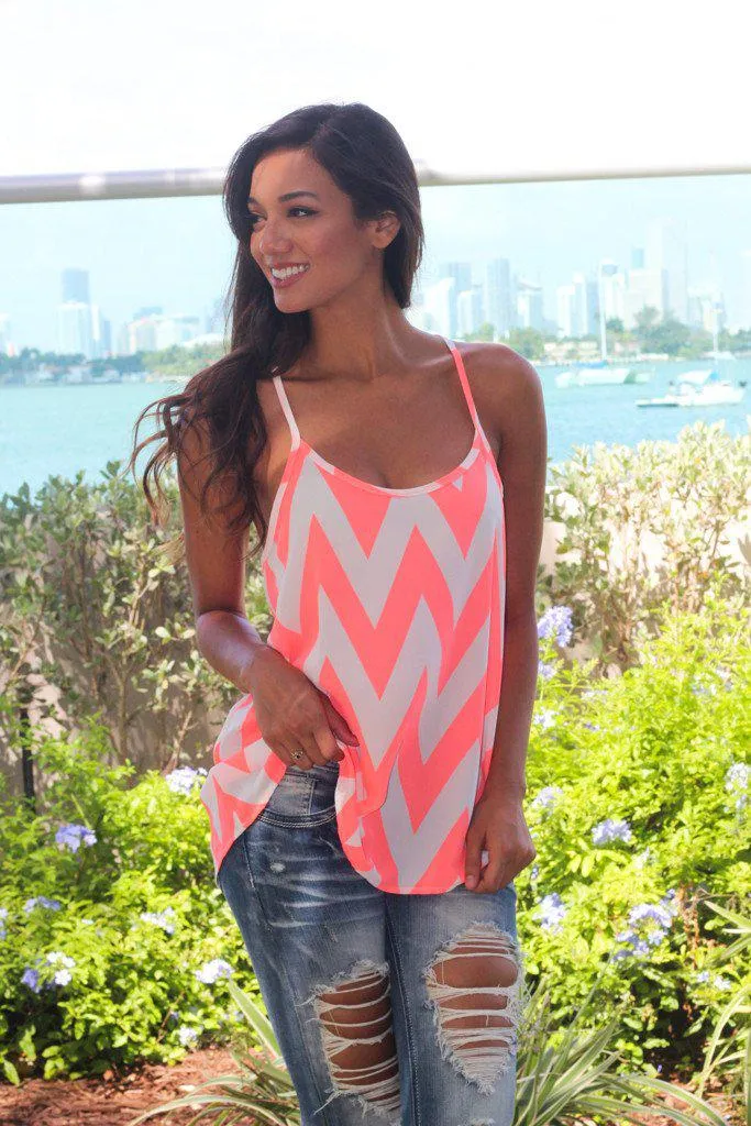 Neon Peach Chevron Racerback Top